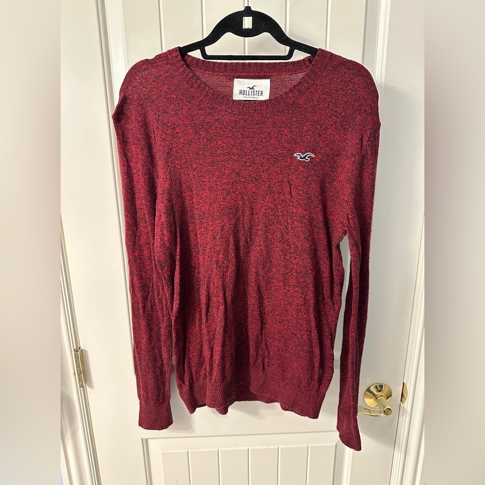 Hollister Men's Sweater Crew Neck Long Sleeve Embroidered Logo Red Size Small